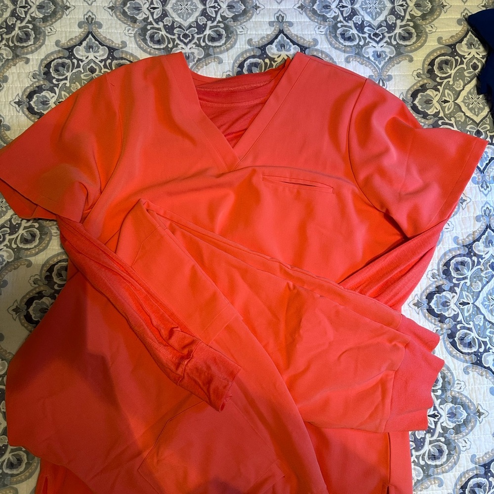 Women’s V-Neck Medical Scrub Top and Pants Set - Red